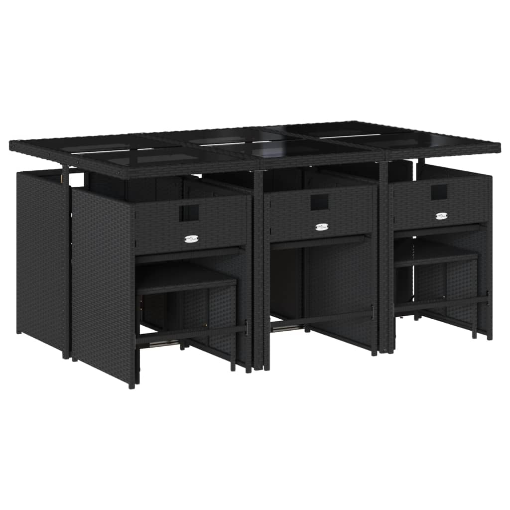 Set da Pranzo da Giardino 11 pz con Cuscini in Polyrattan Nero - homemem39