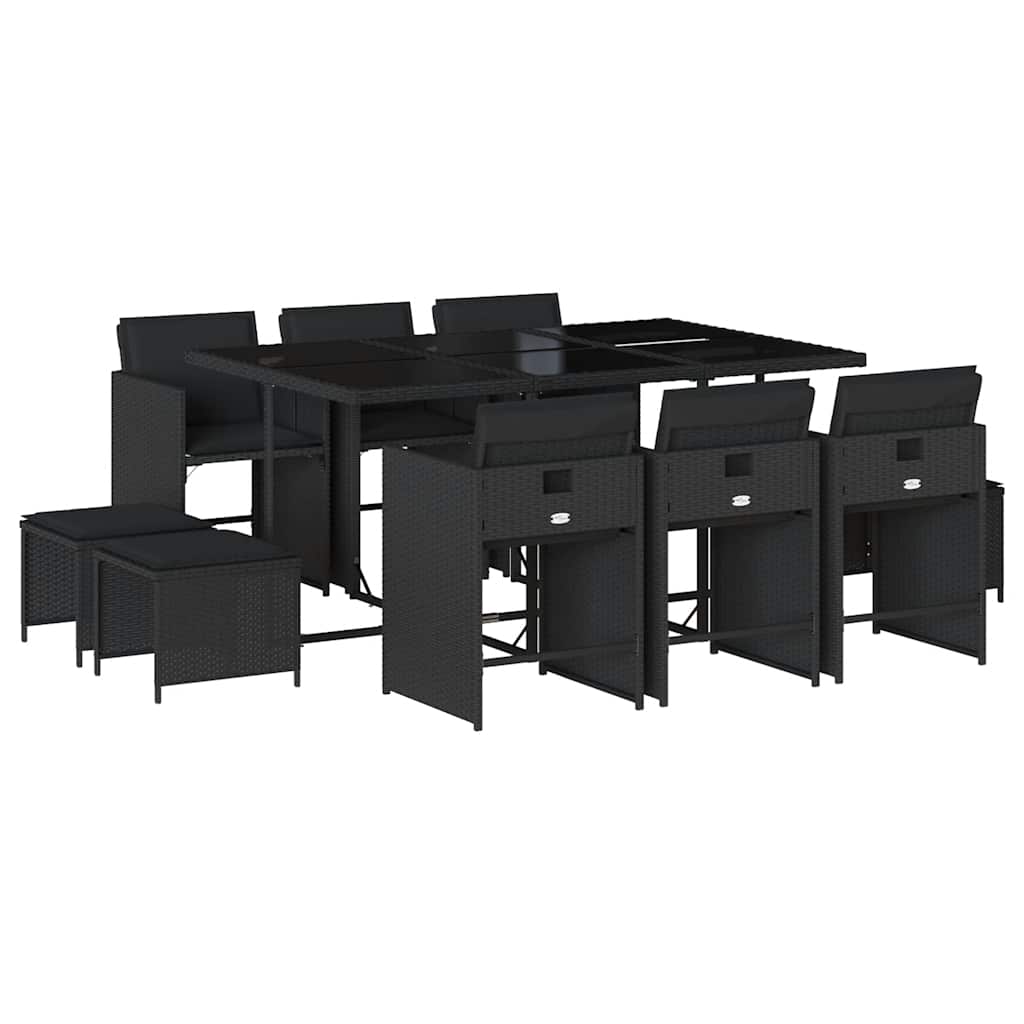 Set da Pranzo da Giardino 11 pz con Cuscini in Polyrattan Nero | homemem39