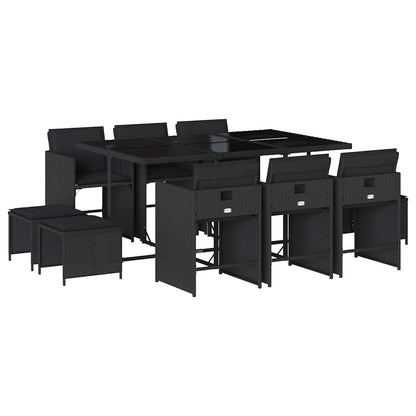 Set da Pranzo da Giardino 11 pz con Cuscini in Polyrattan Nero | homemem39
