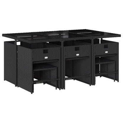 Set da Pranzo da Giardino 11 pz con Cuscini in Polyrattan Nero | homemem39