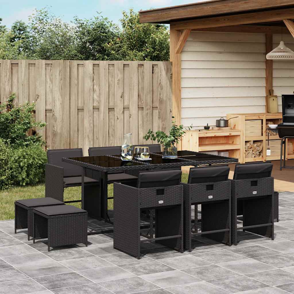 Set da Pranzo da Giardino 11 pz con Cuscini in Polyrattan Nero | homemem39