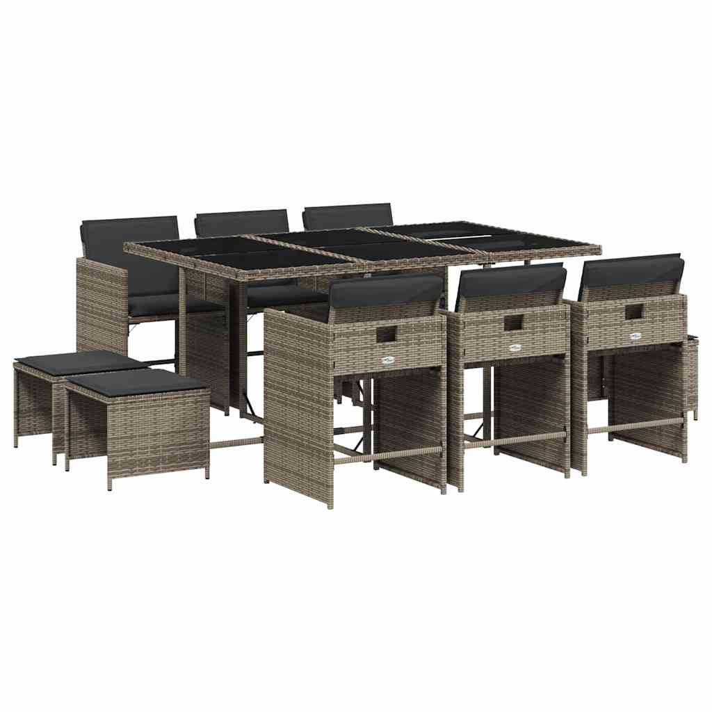 Set da Pranzo da Giardino 11pz con Cuscini in Polyrattan Grigio | homemem39