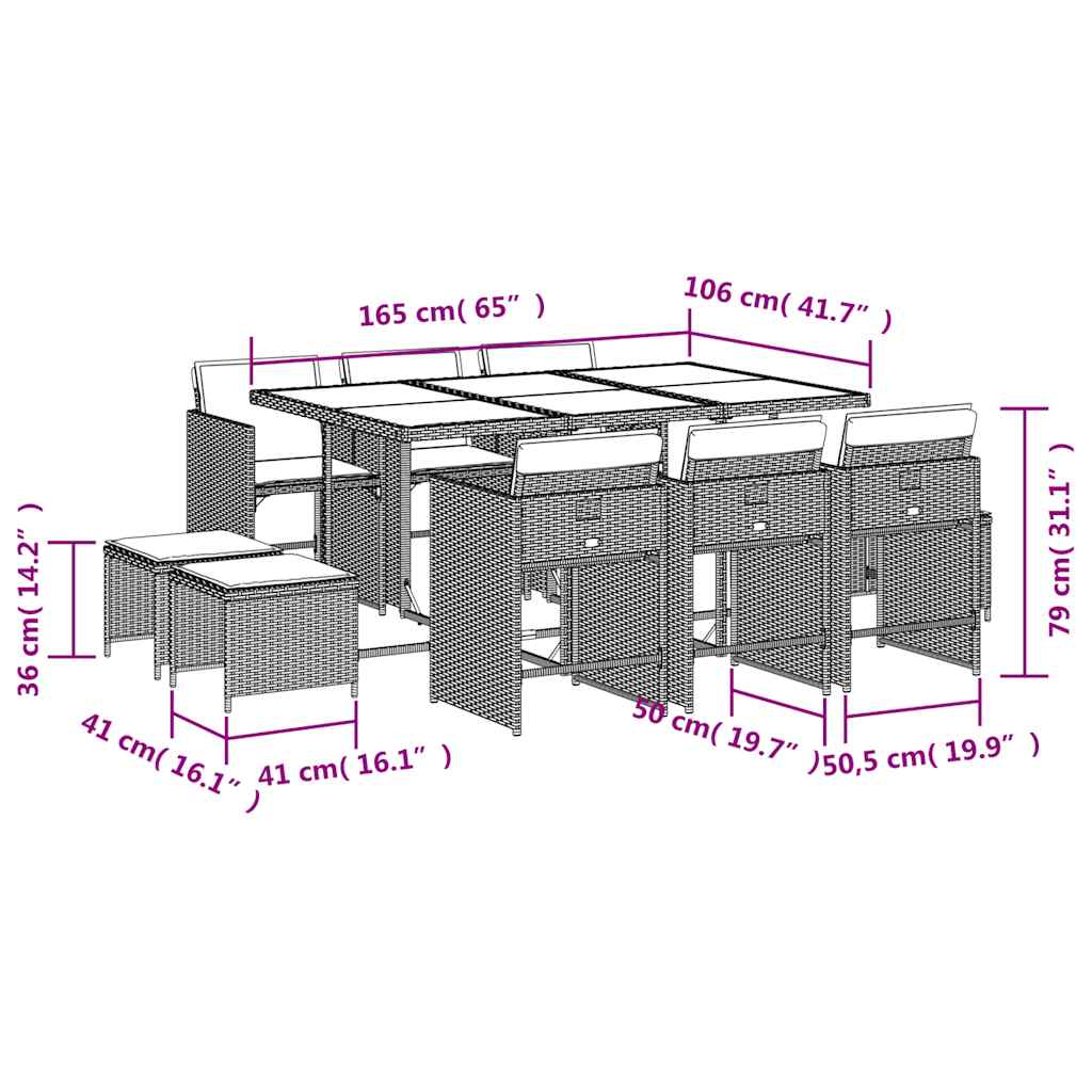 Set da Pranzo da Giardino 11pz con Cuscini in Polyrattan Grigio | homemem39