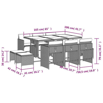 Set da Pranzo da Giardino 11pz con Cuscini in Polyrattan Grigio | homemem39
