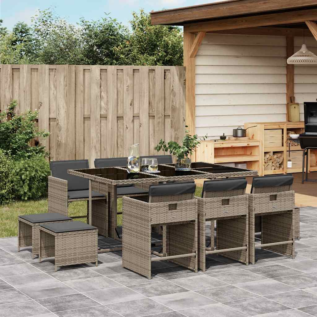 Set da Pranzo da Giardino 11pz con Cuscini in Polyrattan Grigio | homemem39