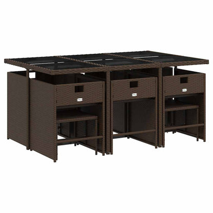 Set da Pranzo da Giardino 11 pz con Cuscini Polyrattan Marrone | homemem39