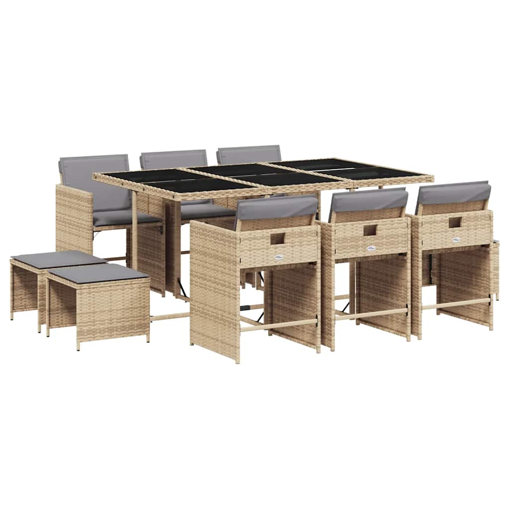 Set Pranzo da Giardino 11 pz con Cuscini Beige Misto Polyrattan | homemem39