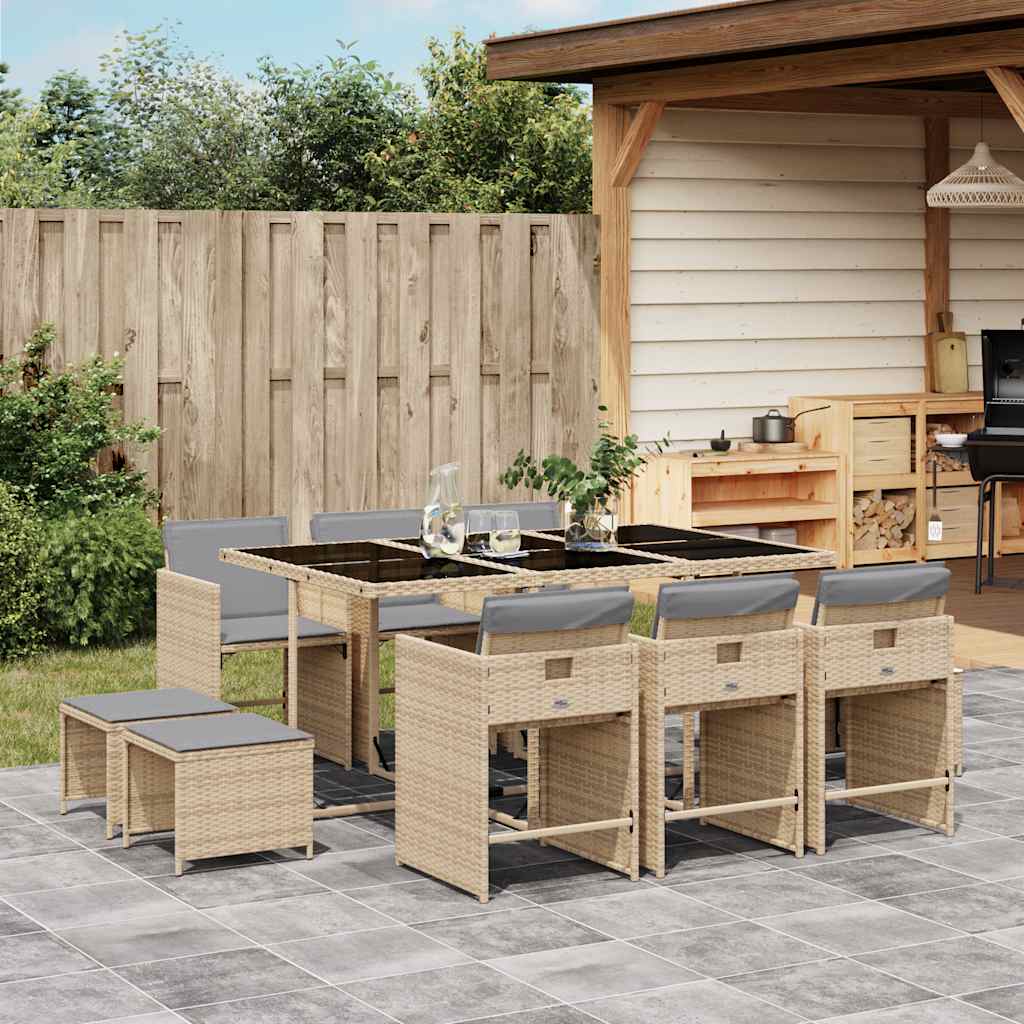Set Pranzo da Giardino 11 pz con Cuscini Beige Misto Polyrattan | homemem39