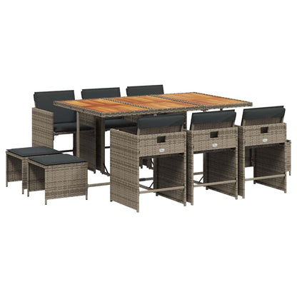 Set da Pranzo da Giardino 11pz con Cuscini in Polyrattan Grigio | homemem39