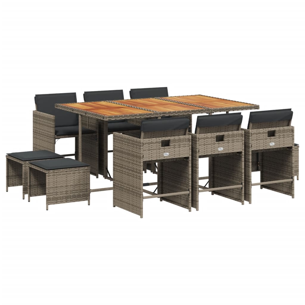 Set da Pranzo da Giardino 11pz con Cuscini in Polyrattan Grigio - homemem39