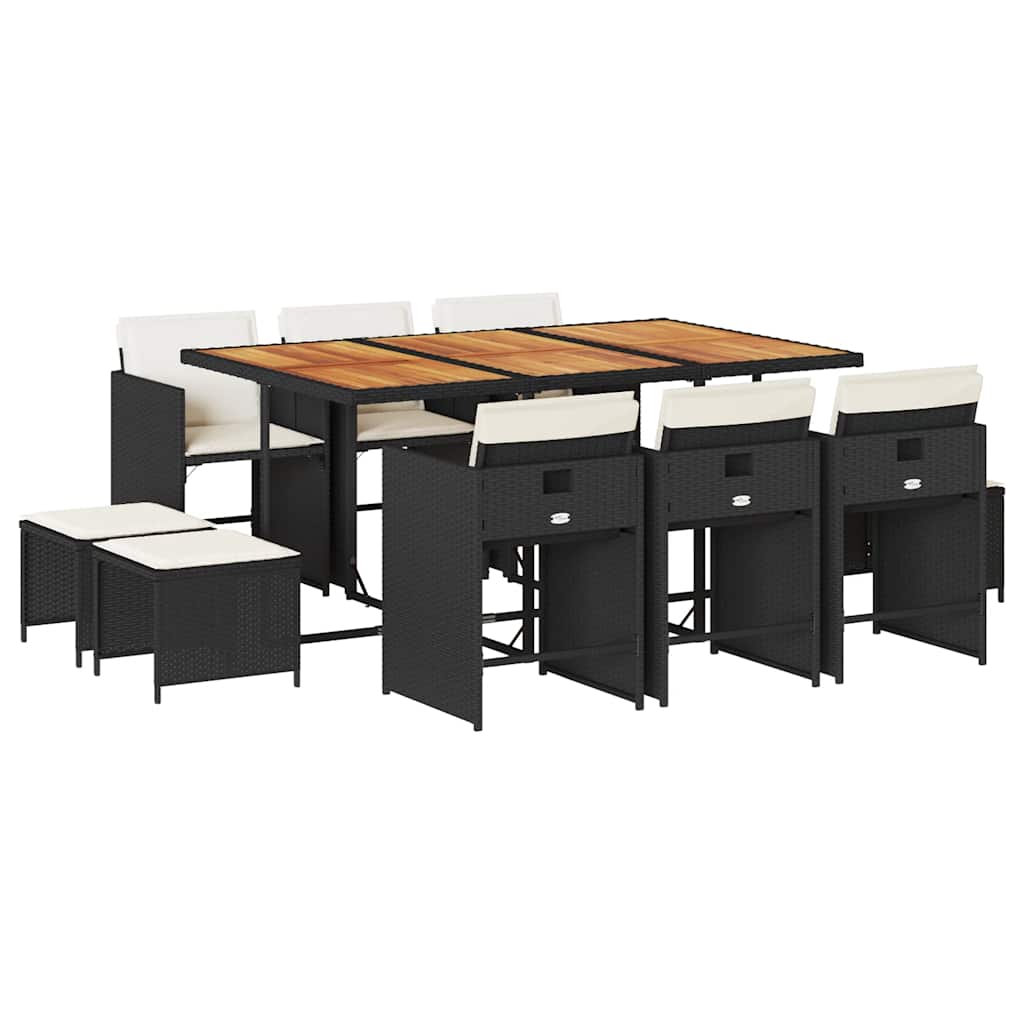 Set da Pranzo da Giardino 11 pz con Cuscini in Polyrattan Nero | homemem39