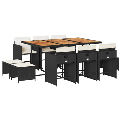 Set da Pranzo da Giardino 11 pz con Cuscini in Polyrattan Nero | homemem39