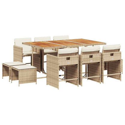 Set da Pranzo da Giardino 11 pz con Cuscini Beige in Polyrattan | homemem39