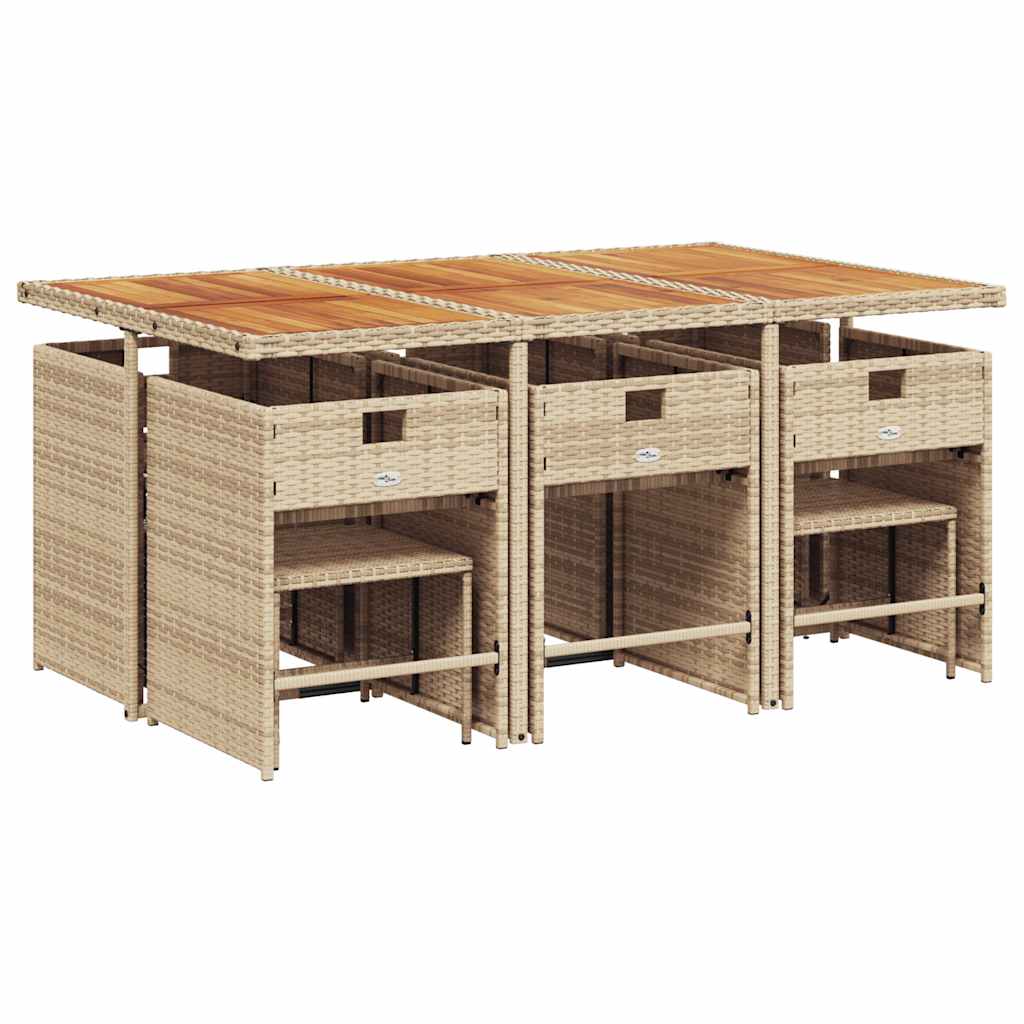 Set da Pranzo da Giardino 11 pz con Cuscini Beige in Polyrattan | homemem39