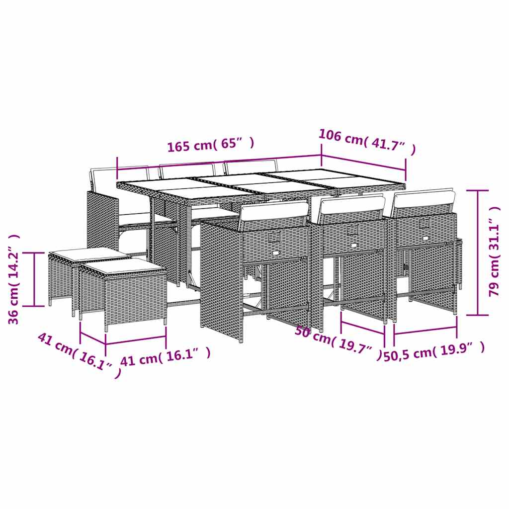Set da Pranzo da Giardino 11 pz con Cuscini Beige in Polyrattan | homemem39