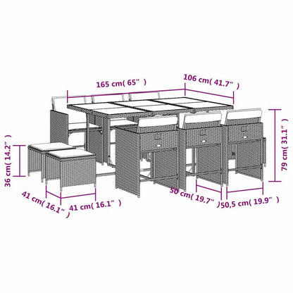 Set da Pranzo da Giardino 11 pz con Cuscini Beige in Polyrattan | homemem39