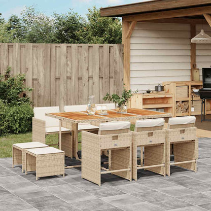 Set da Pranzo da Giardino 11 pz con Cuscini Beige in Polyrattan | homemem39