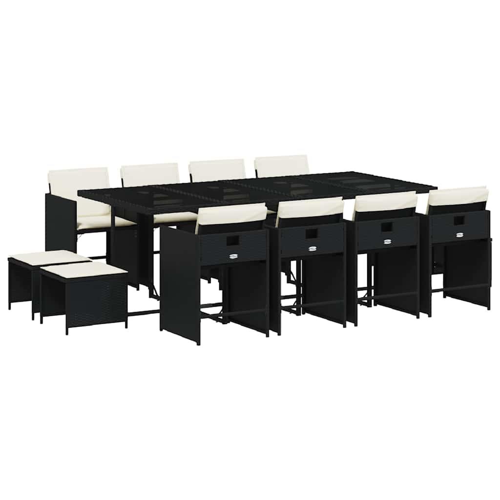 Set da Pranzo da Giardino 13pz con Cuscini Nero in Polyrattan | homemem39