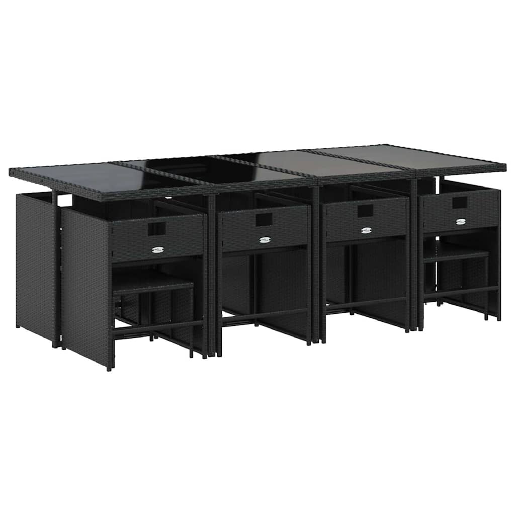 Set da Pranzo da Giardino 13pz con Cuscini Nero in Polyrattan | homemem39