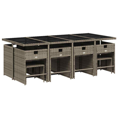 Set da Pranzo da Giardino 13pz con Cuscini Grigio in Polyrattan | homemem39