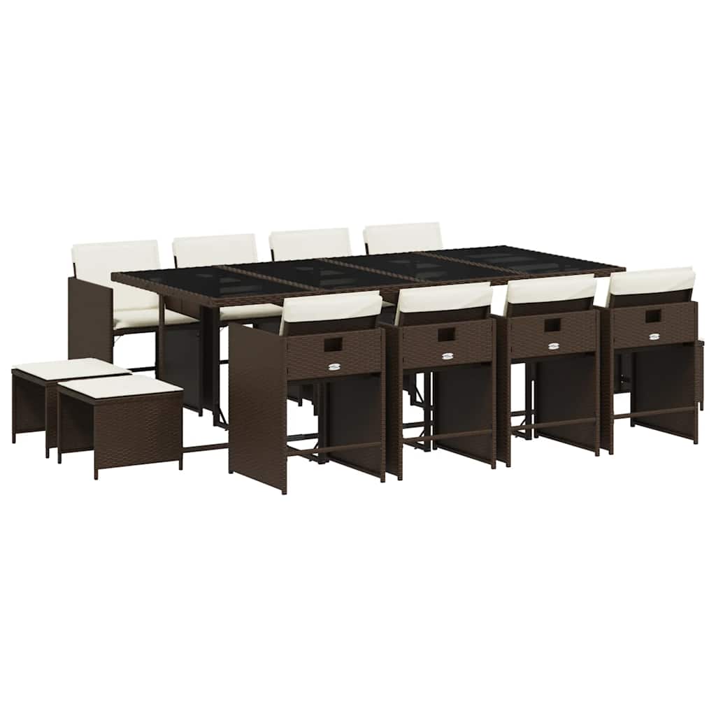 Set da Pranzo da Giardino 13pz con Cuscini Marrone Polyrattan | homemem39