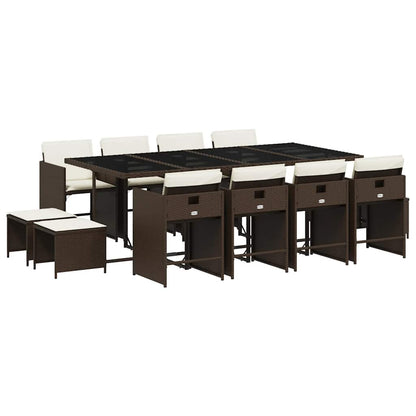 Set da Pranzo da Giardino 13pz con Cuscini Marrone Polyrattan | homemem39