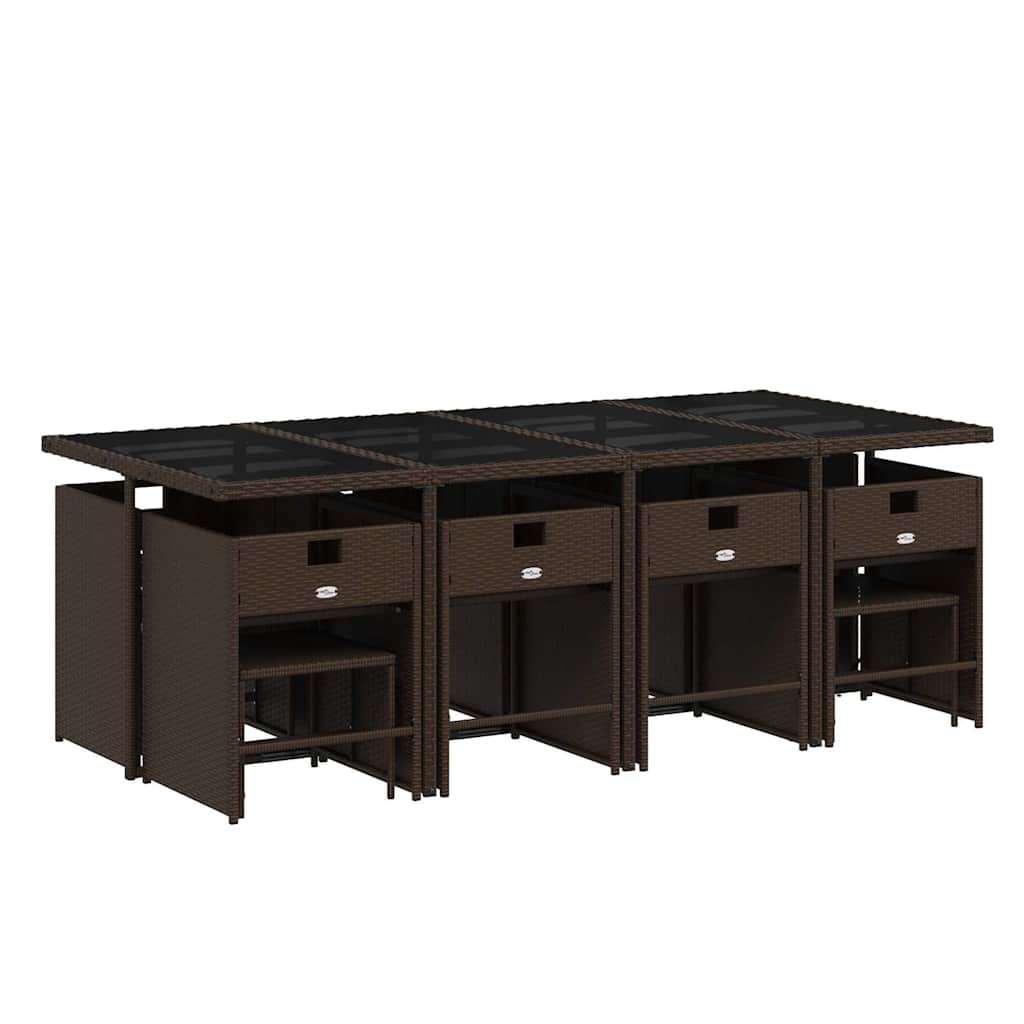 Set da Pranzo da Giardino 13pz con Cuscini Marrone Polyrattan | homemem39
