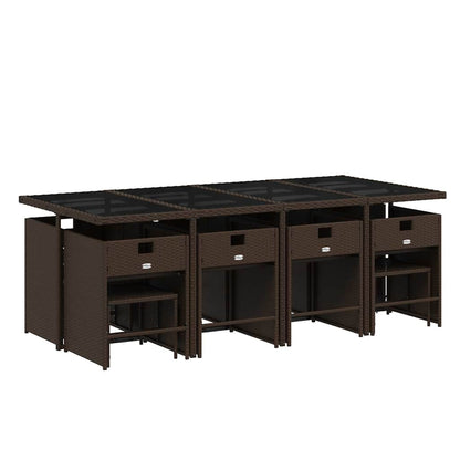 Set da Pranzo da Giardino 13pz con Cuscini Marrone Polyrattan | homemem39