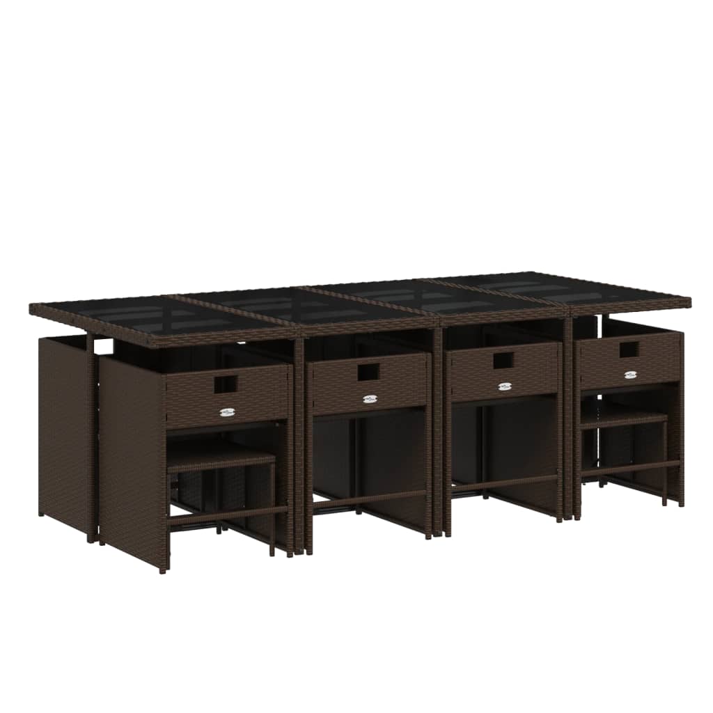 Set da Pranzo da Giardino 13pz con Cuscini Marrone Polyrattan - homemem39