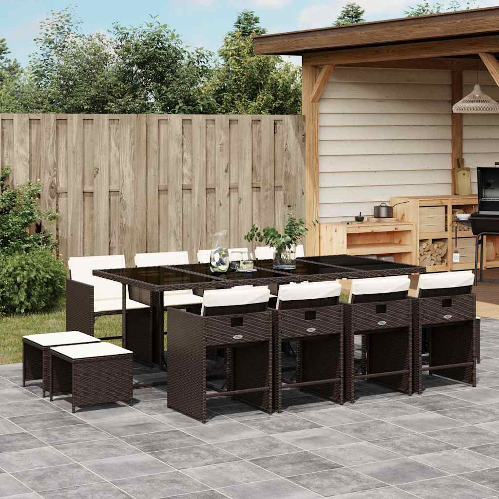 Set da Pranzo da Giardino 13pz con Cuscini Marrone Polyrattan | homemem39