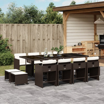 Set da Pranzo da Giardino 13pz con Cuscini Marrone Polyrattan - homemem39