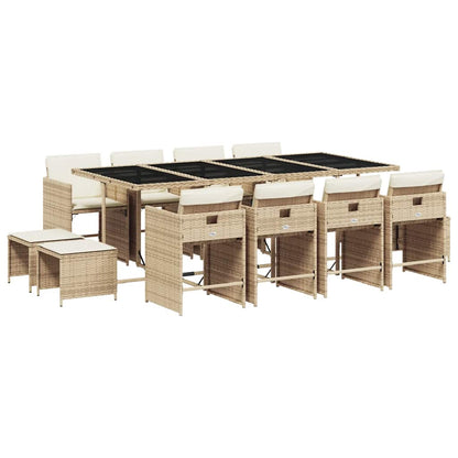 Set da Pranzo da Giardino 13 pz con Cuscini Beige in Polyrattan | homemem39