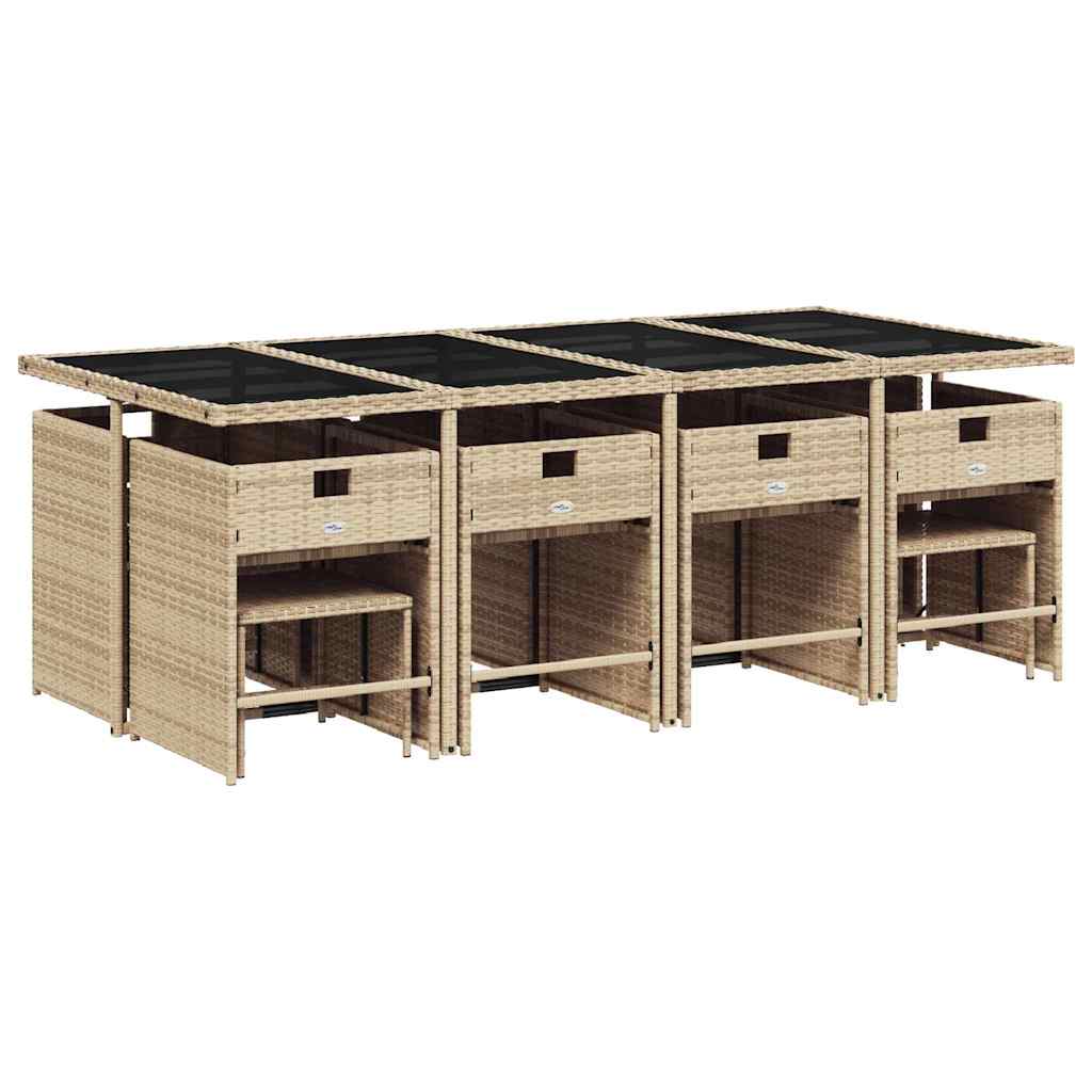 Set da Pranzo da Giardino 13 pz con Cuscini Beige in Polyrattan | homemem39