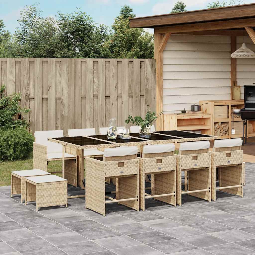 Set da Pranzo da Giardino 13 pz con Cuscini Beige in Polyrattan | homemem39