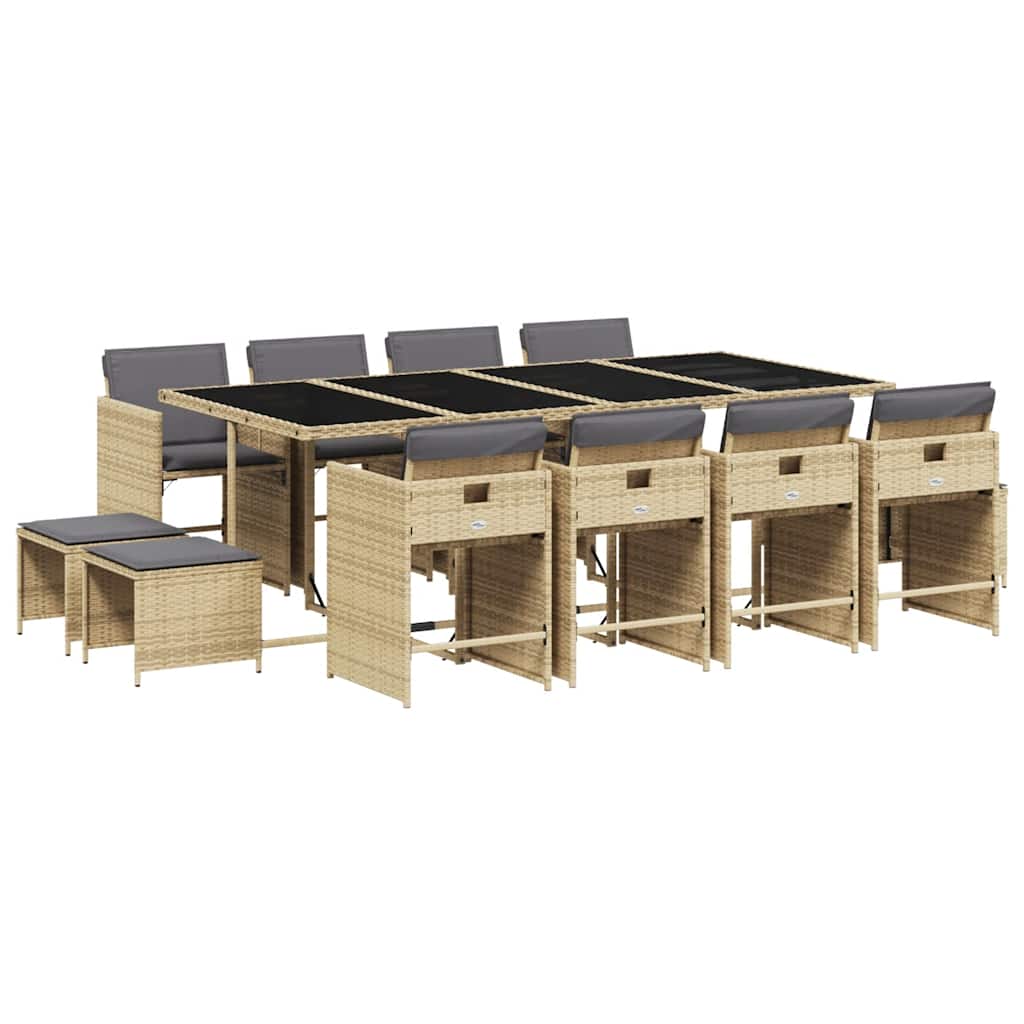 Set Pranzo da Giardino 13 pz con Cuscini Beige Misto Polyrattan | homemem39