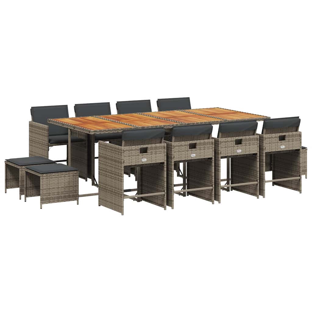 Set da Pranzo da Giardino 13pz con Cuscini Grigio in Polyrattan | homemem39