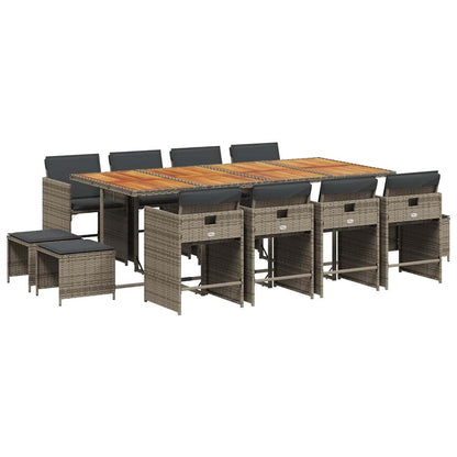 Set da Pranzo da Giardino 13pz con Cuscini Grigio in Polyrattan | homemem39