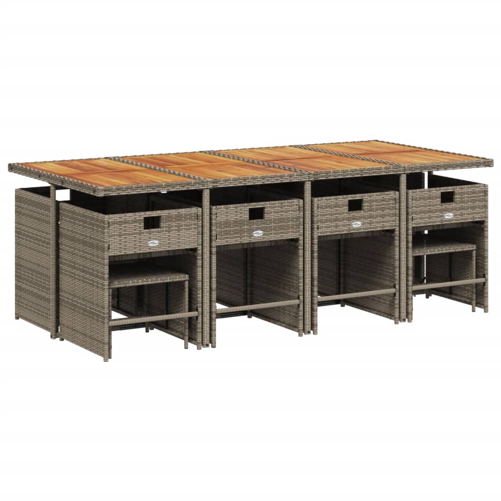 Set da Pranzo da Giardino 13pz con Cuscini Grigio in Polyrattan - homemem39