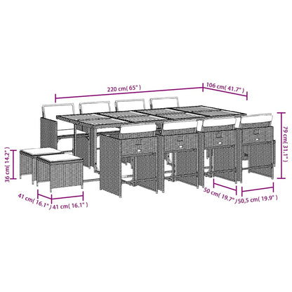 Set da Pranzo da Giardino 13pz con Cuscini Grigio in Polyrattan | homemem39