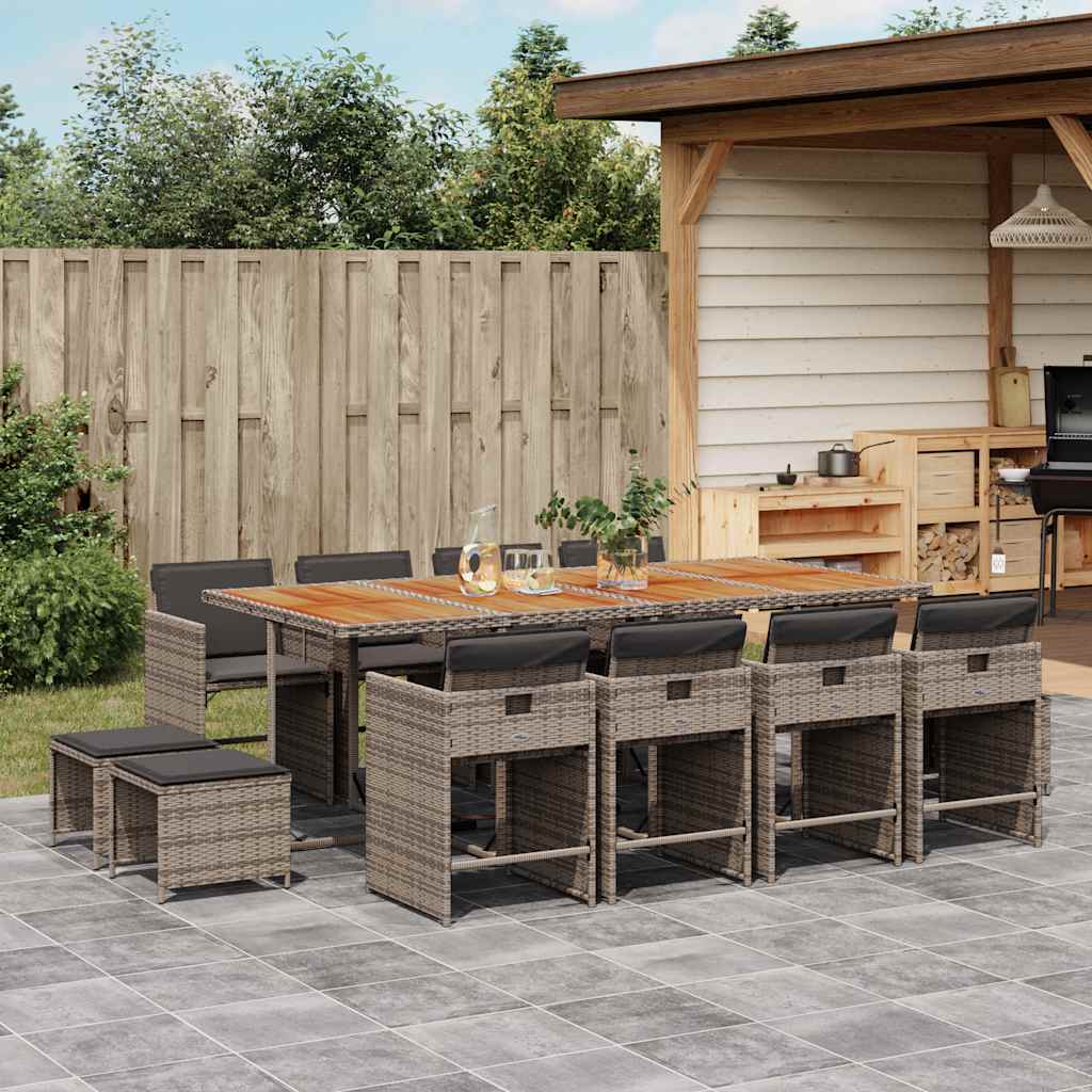 Set da Pranzo da Giardino 13pz con Cuscini Grigio in Polyrattan | homemem39