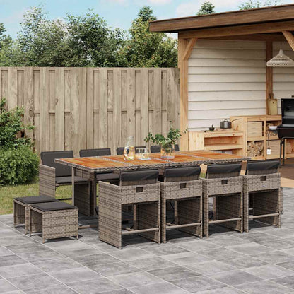 Set da Pranzo da Giardino 13pz con Cuscini Grigio in Polyrattan | homemem39