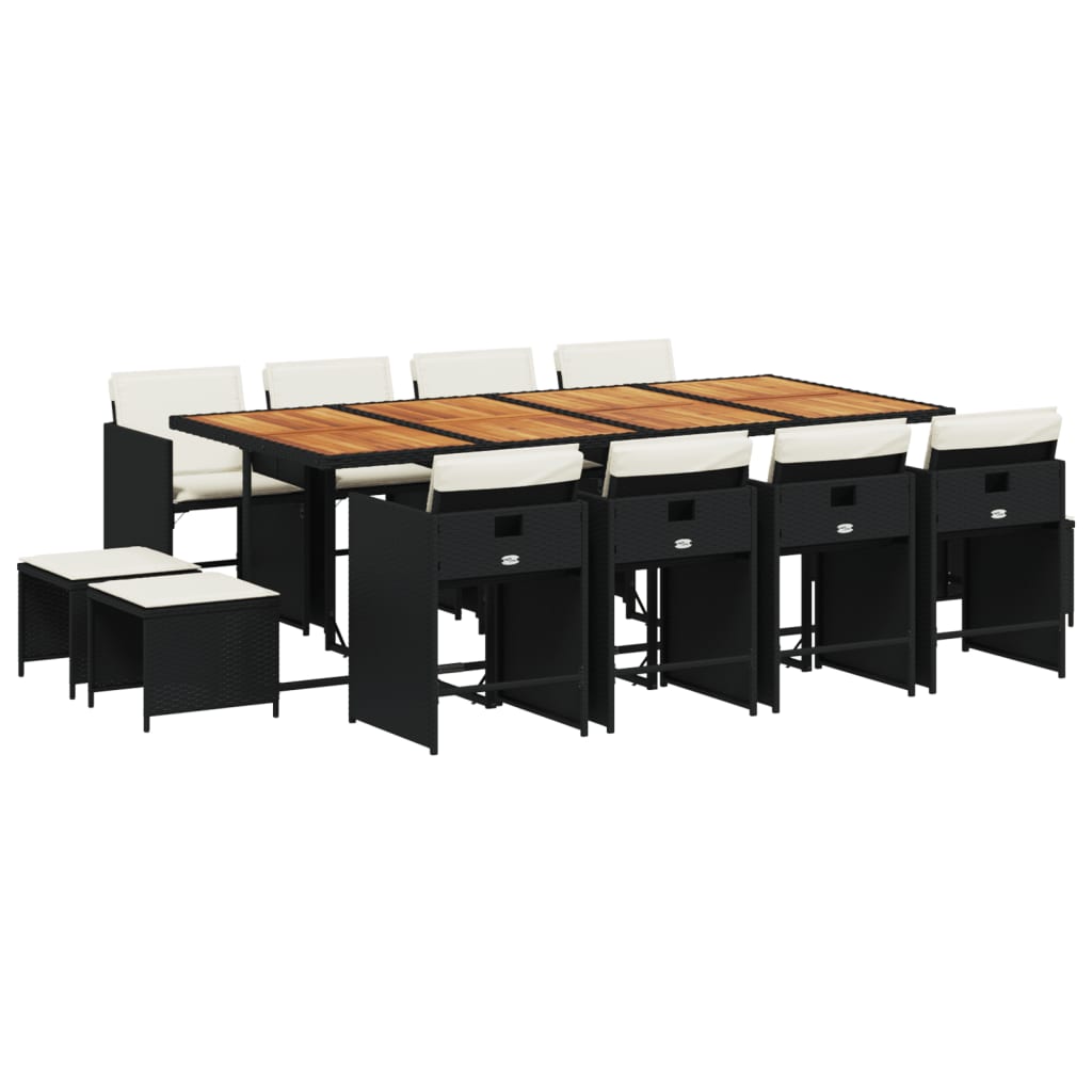Set da Pranzo da Giardino 13pz con Cuscini Nero in Polyrattan - homemem39