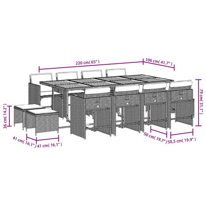 Set da Pranzo da Giardino 13pz con Cuscini Nero in Polyrattan | homemem39