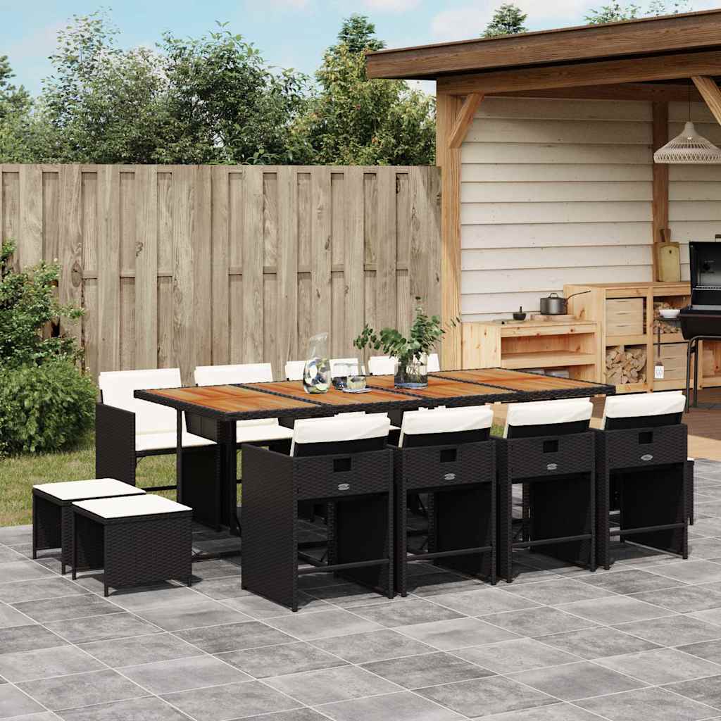 Set da Pranzo da Giardino 13pz con Cuscini Nero in Polyrattan | homemem39