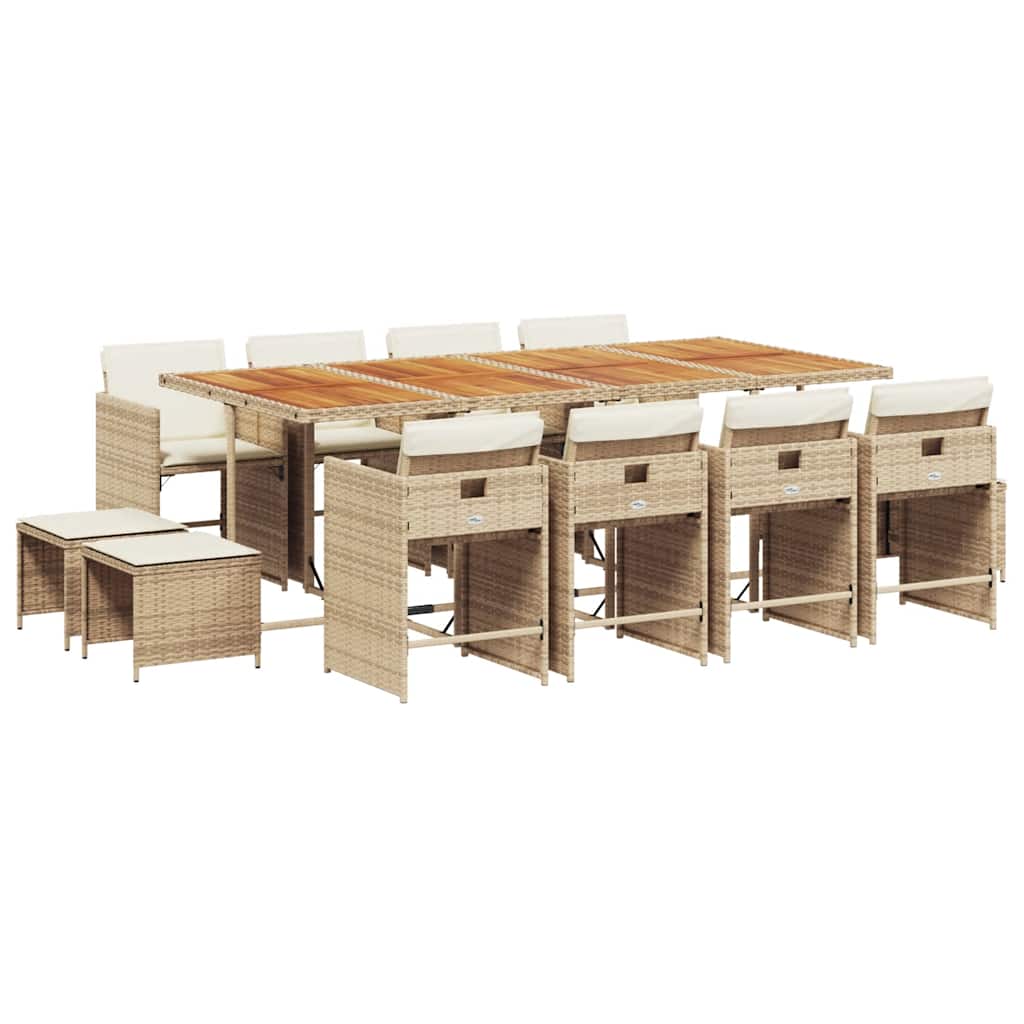 Set da Pranzo da Giardino 13 pz con Cuscini Beige in Polyrattan | homemem39