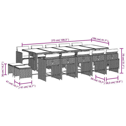 Set da Pranzo da Giardino 15 pz con Cuscini Nero in Polyrattan | homemem39
