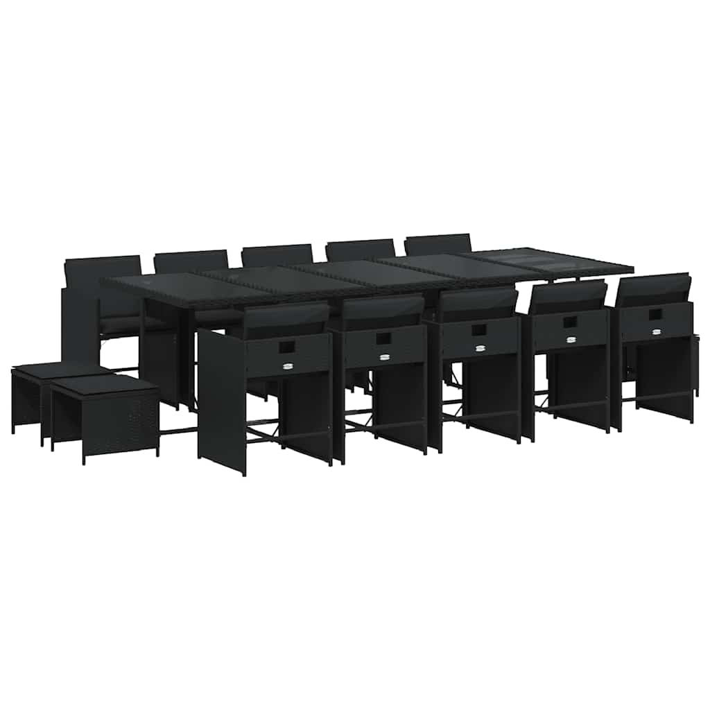 Set da Pranzo da Giardino 15 pz con Cuscini Nero in Polyrattan | homemem39