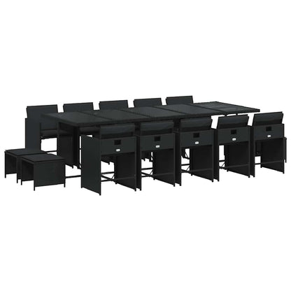Set da Pranzo da Giardino 15 pz con Cuscini Nero in Polyrattan | homemem39