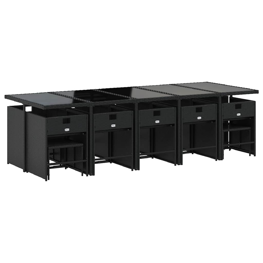 Set da Pranzo da Giardino 15 pz con Cuscini Nero in Polyrattan | homemem39