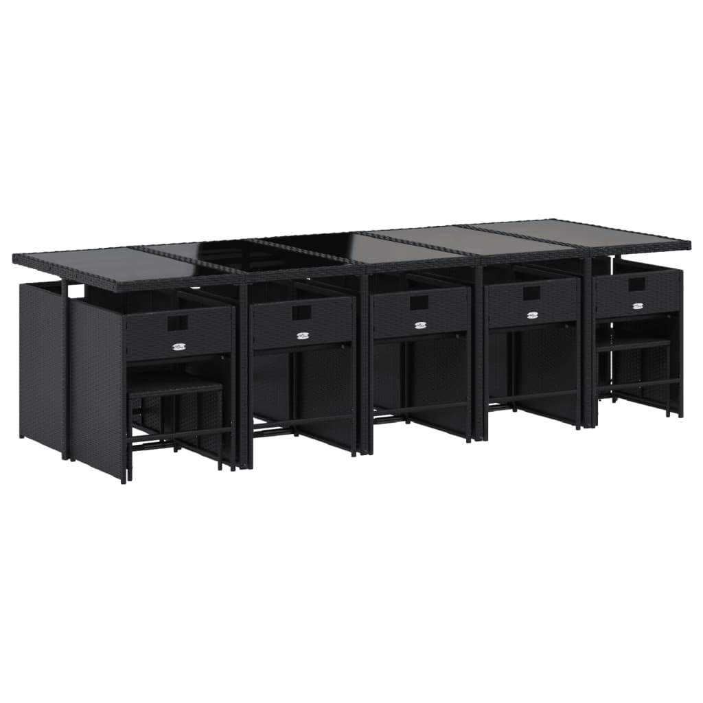 Set da Pranzo da Giardino 15 pz con Cuscini Nero in Polyrattan - homemem39